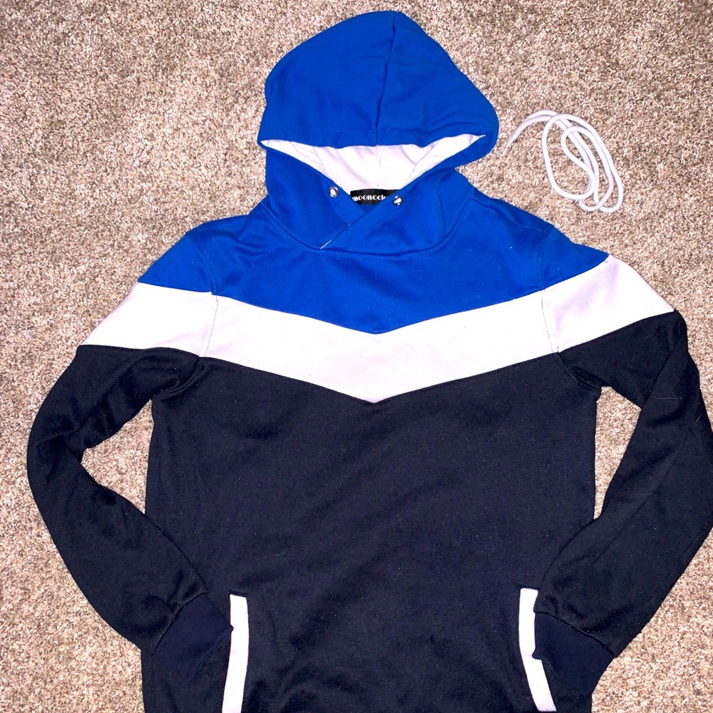 MOONCOLOUR - MENS HOODIE BLUE WHITE BLACK MENS SMALL